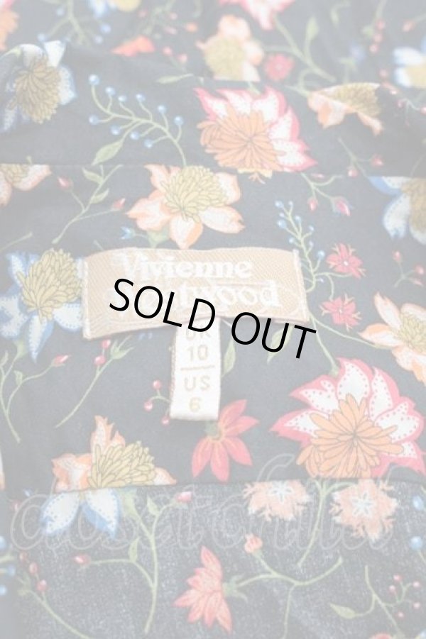 画像4: ヴィヴィアンウエストウッド 中古 / 花柄ブラウス UK10 黒Ｘオレンジ  I-25-12-24-004-bl-HD-ZI (4)