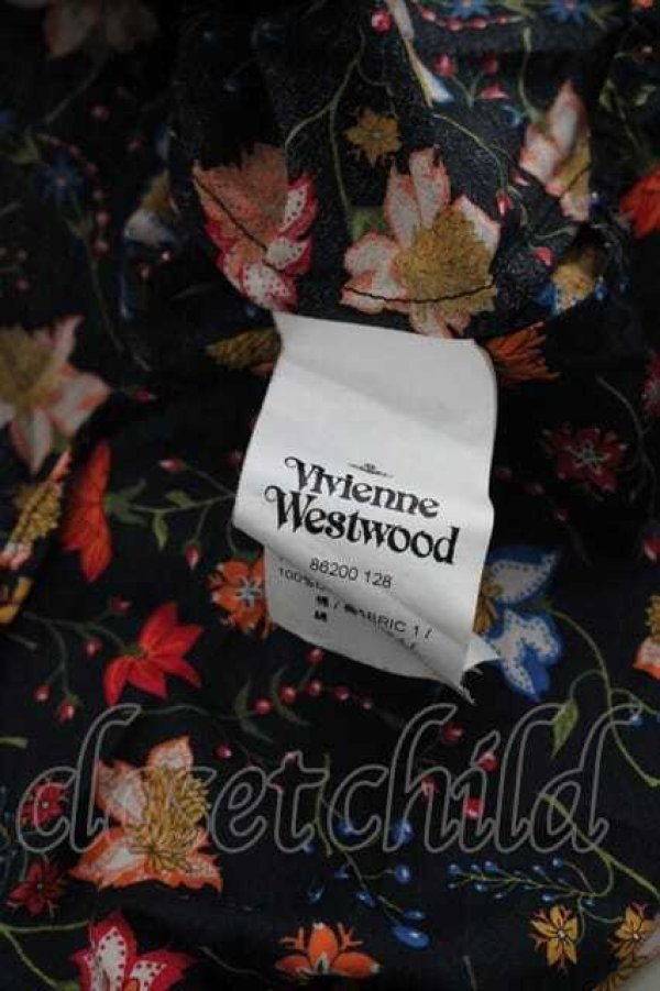 画像5: ヴィヴィアンウエストウッド 中古 / 花柄ブラウス UK10 黒Ｘオレンジ  I-25-12-24-004-bl-HD-ZI (5)