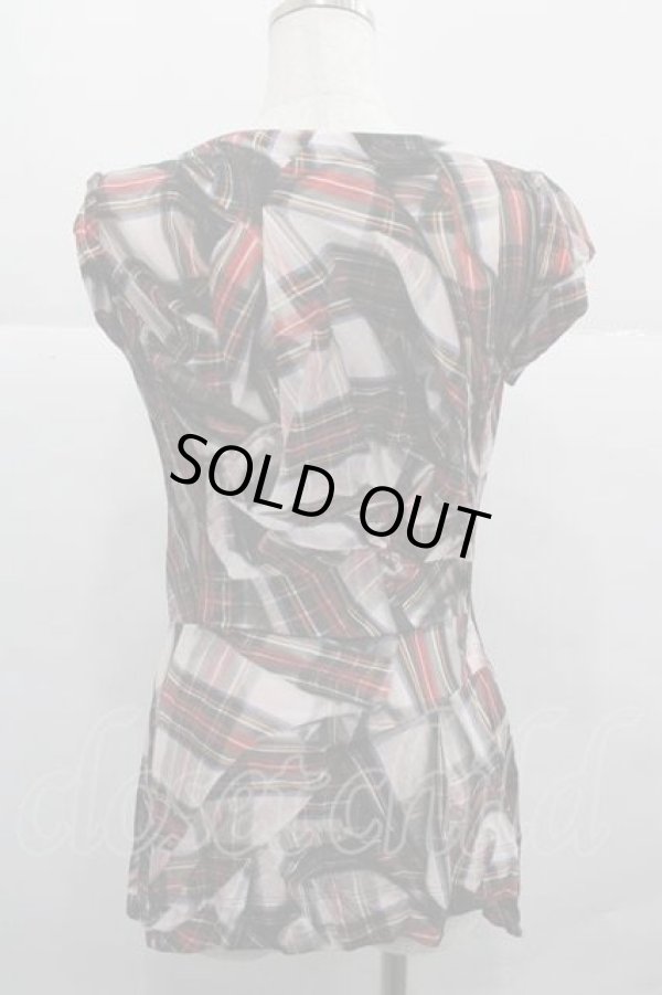 画像2: ヴィヴィアンウエストウッド 中古 / チェック変形半袖カットソー Ｍ 赤Ｘ白チェック  I-25-12-24-006-to-HD-ZI (2)