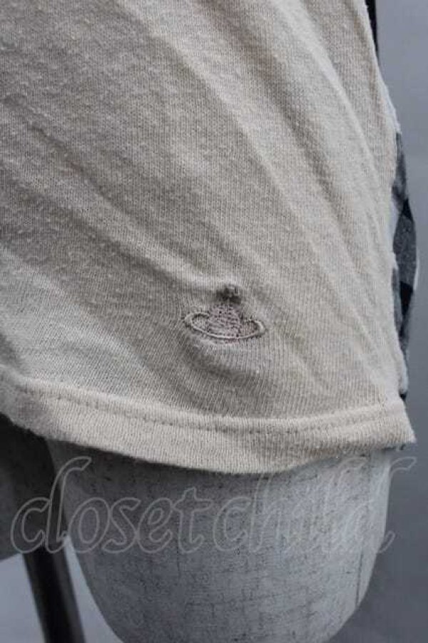 画像2: ヴィヴィアンウエストウッド 中古 / ギンガムチェック切リ替エ半袖カットソー 2 アイボリーＸ黒Ｘ白  I-25-12-24-007-to-HD-ZI (2)