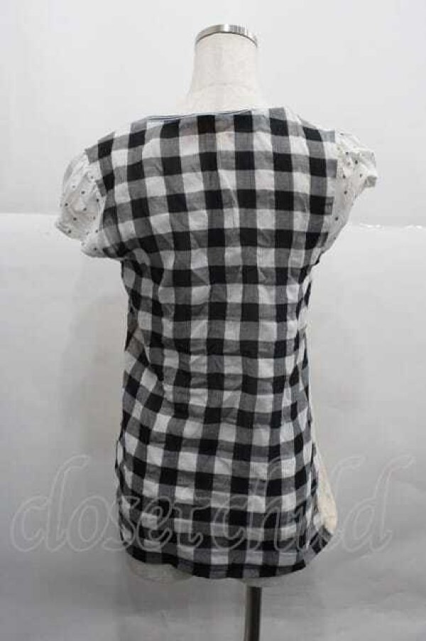 画像3: ヴィヴィアンウエストウッド 中古 / ギンガムチェック切リ替エ半袖カットソー 2 アイボリーＸ黒Ｘ白  I-25-12-24-007-to-HD-ZI (3)