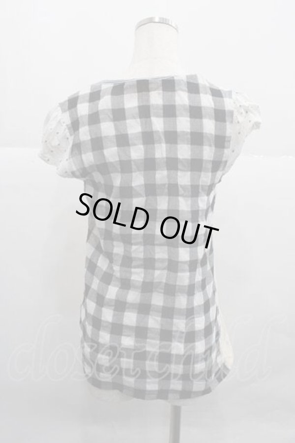 画像3: ヴィヴィアンウエストウッド 中古 / ギンガムチェック切リ替エ半袖カットソー 2 アイボリーＸ黒Ｘ白  I-25-12-24-007-to-HD-ZI (3)