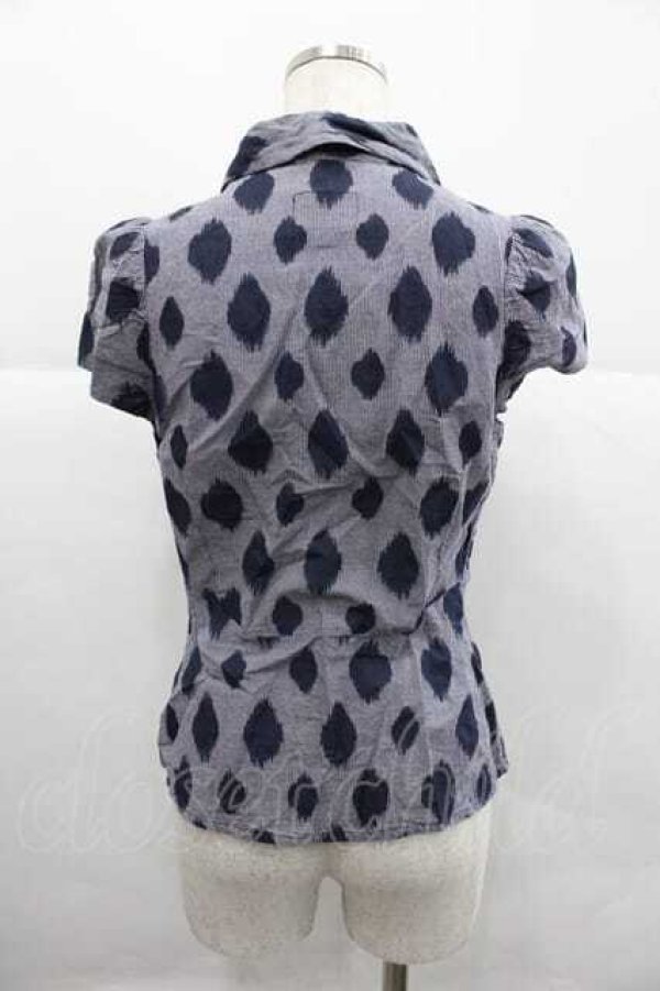 画像2: ANGLOMANIA 中古 / レオパード風半袖ブラウス 42 紺  I-25-12-24-002-bl-HD-ZI (2)