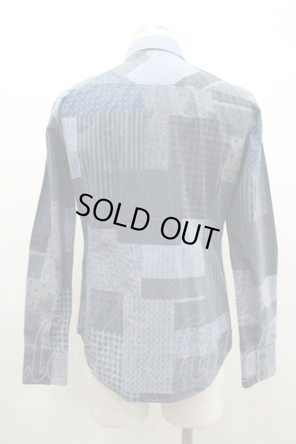 画像2: ヴィヴィアンウエストウッド MAN 中古 / パッチワーク柄長袖シャツ 46 青  I-26-01-28-004-bl-HD-ZI (2)