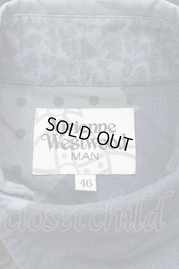 画像5: ヴィヴィアンウエストウッド MAN 中古 / パッチワーク柄長袖シャツ 46 青  I-26-01-28-004-bl-HD-ZI (5)