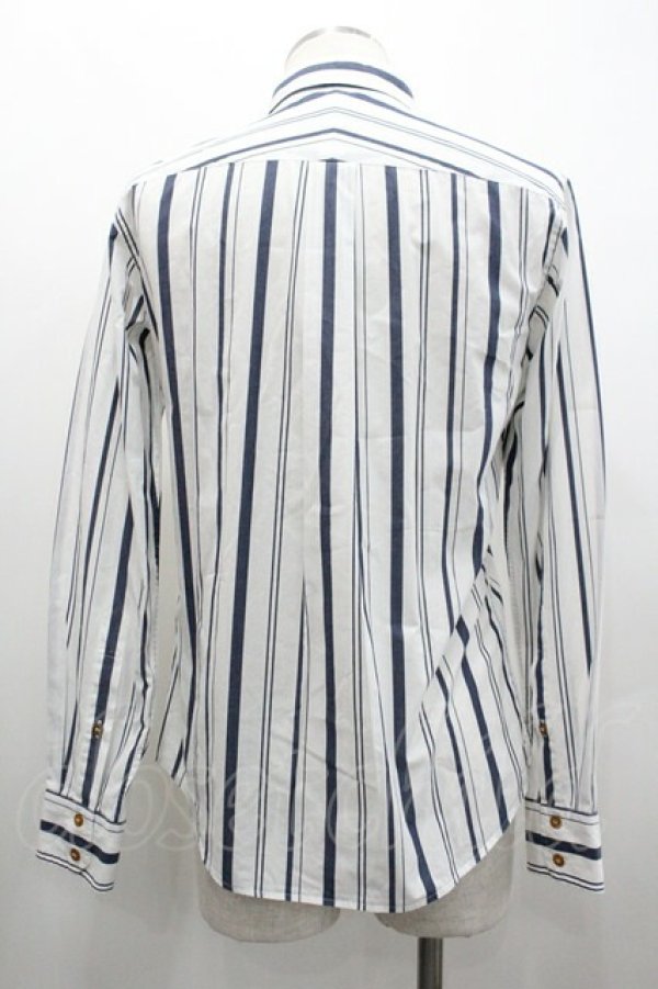 画像2: ヴィヴィアンウエストウッド MAN 中古 / ストライプ長袖シャツ 46 白Ｘ紺  I-26-01-28-006-bl-HD-ZI (2)