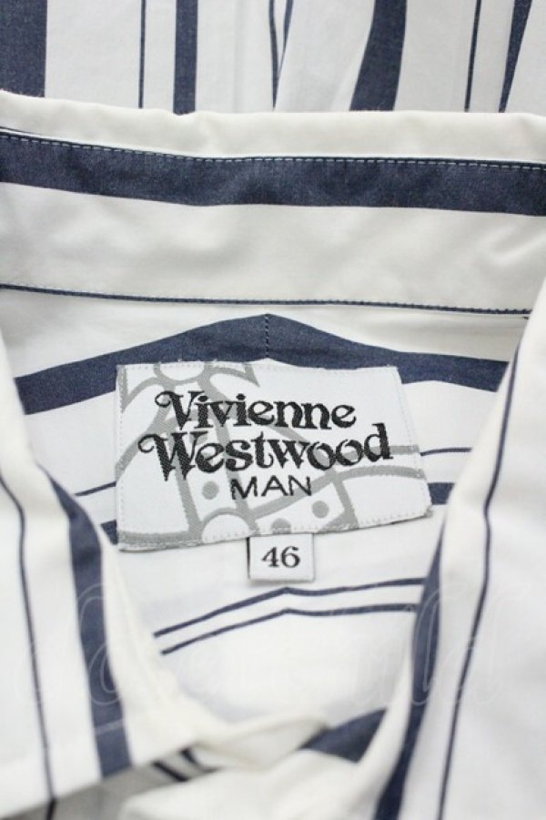 画像5: ヴィヴィアンウエストウッド MAN 中古 / ストライプ長袖シャツ 46 白Ｘ紺  I-26-01-28-006-bl-HD-ZI (5)