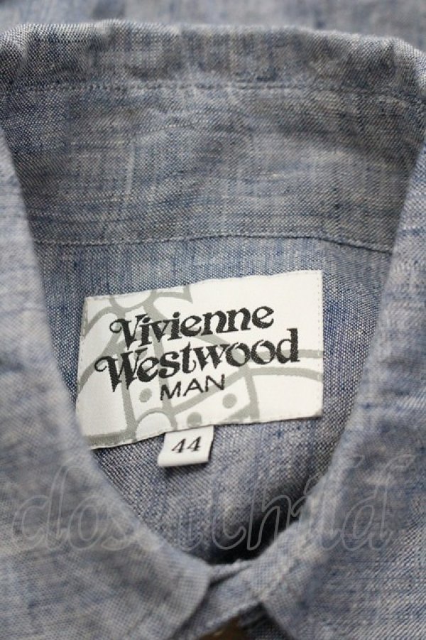 画像5: ヴィヴィアンウエストウッド MAN 中古 / 胸元オーブ刺繍シャツ 44 ブルー  I-26-01-28-007-bl-HD-ZI (5)