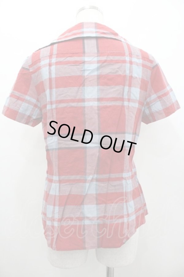 画像2: ヴィヴィアンウエストウッド 中古 / 半袖チェックフリルシャツ 3 アカ  I-26-01-28-008-bl-HD-ZI (2)