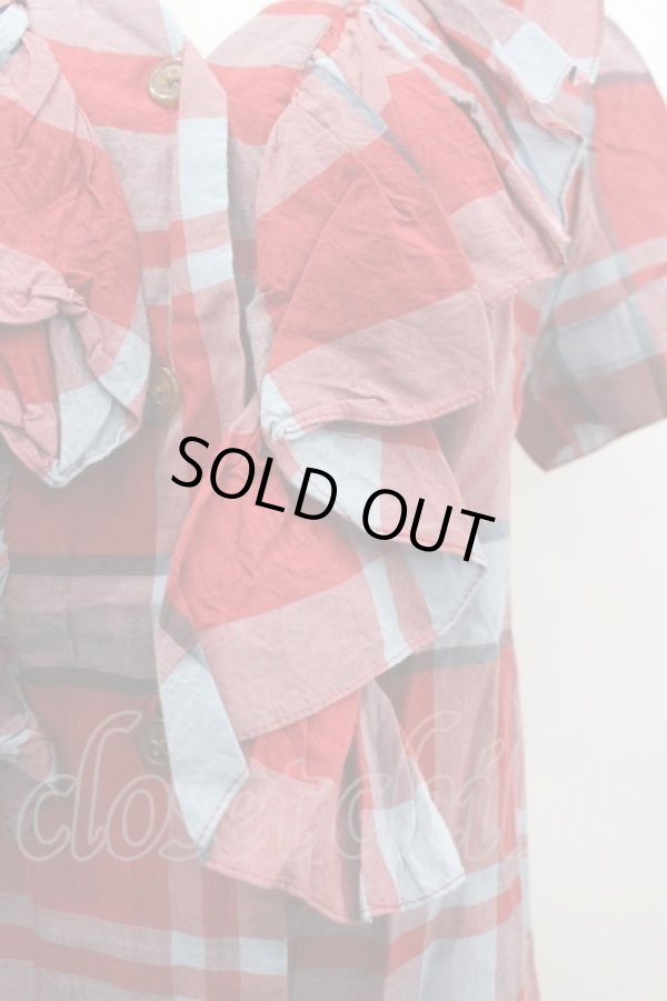 画像3: ヴィヴィアンウエストウッド 中古 / 半袖チェックフリルシャツ 3 アカ  I-26-01-28-008-bl-HD-ZI (3)