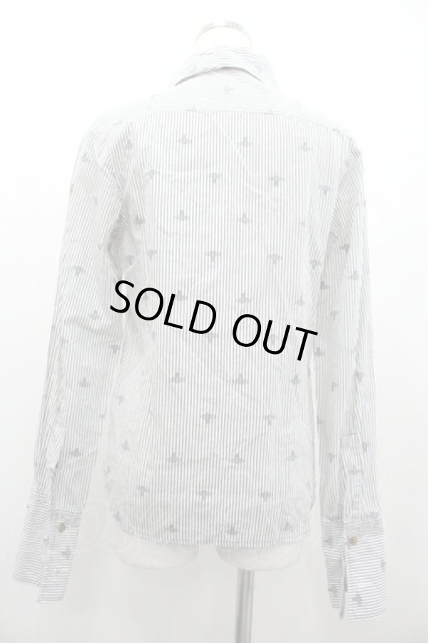 画像2: ヴィヴィアンウエストウッド 中古 / ストライプオーブシャツ 2 白Ｘグレー  I-26-01-28-009-bl-HD-ZI (2)