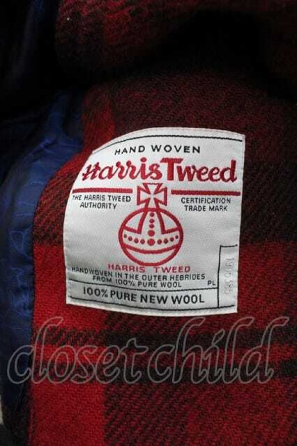 画像5: ヴィヴィアンウエストウッド 中古 / HARRIS TWEEDタグタータンチェックコート 46 赤Ｘ黒チェック  I-26-02-25-024-co-HD-ZI (5)