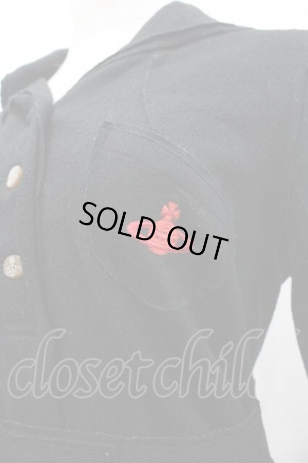 画像3: ヴィヴィアンウエストウッド 中古 / 単色オーブ刺繍ポロシャツワンピース 2 黒Ｘ赤  I-26-02-25-027-op-HD-ZI (3)