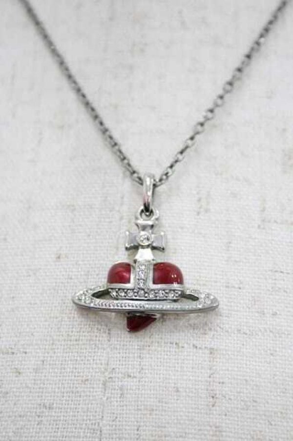 画像3: ヴィヴィアンウエストウッド 中古 / ディアマンテハートスタッドネックレス  赤Ｘシルバー  I-26-02-25-037-nl-HD-ZI (3)