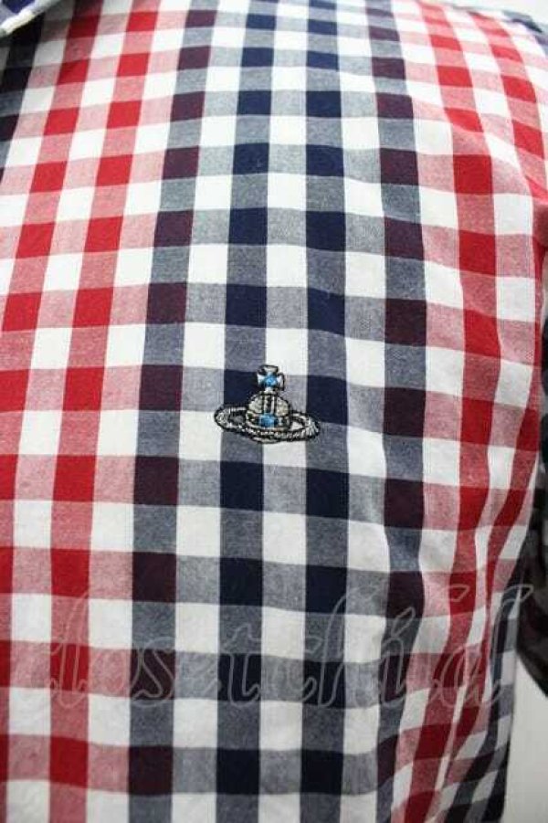 画像3: ヴィヴィアンウエストウッド MAN 中古 / オーブ刺繍チェック長袖シャツ 48 紺Ｘ赤チェック  I-26-02-25-001-bl-HD-ZI (3)