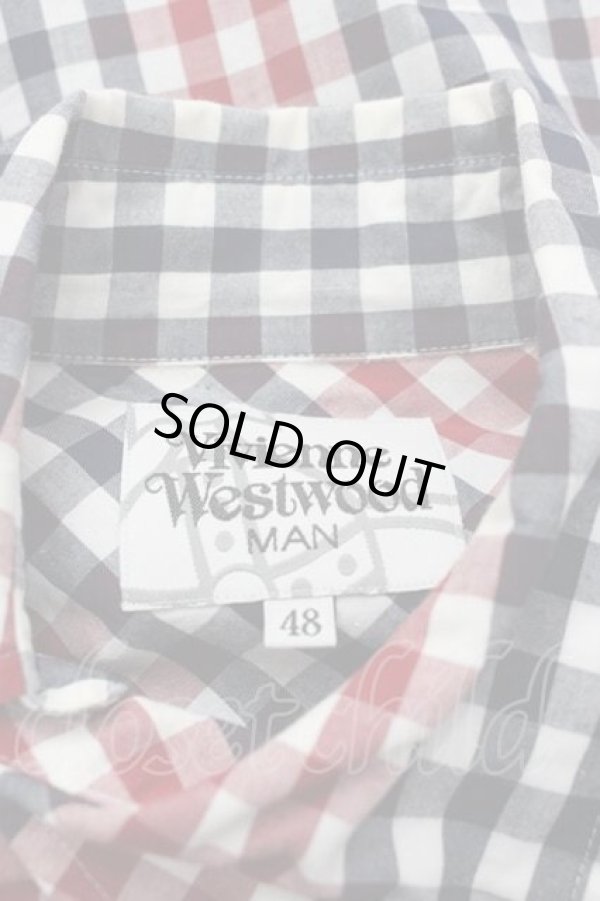 画像4: ヴィヴィアンウエストウッド MAN 中古 / オーブ刺繍チェック長袖シャツ 48 紺Ｘ赤チェック  I-26-02-25-001-bl-HD-ZI (4)