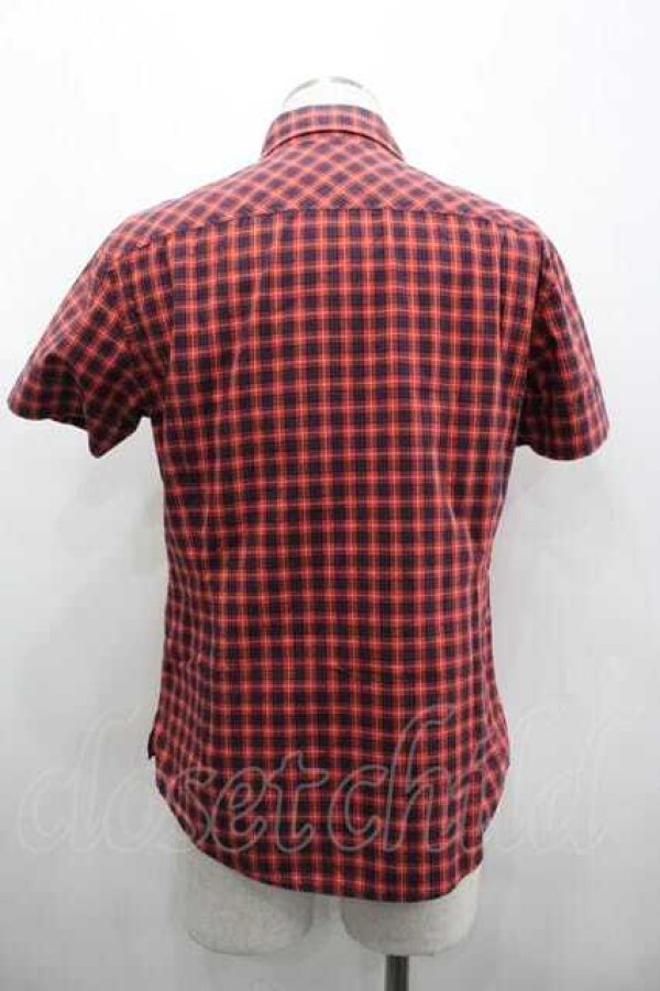 画像2: ヴィヴィアンウエストウッド MAN 中古 / オーブ刺繍チェック半袖シャツ 46 赤Ｘ紺チェック  I-26-02-25-002-bl-HD-ZI (2)