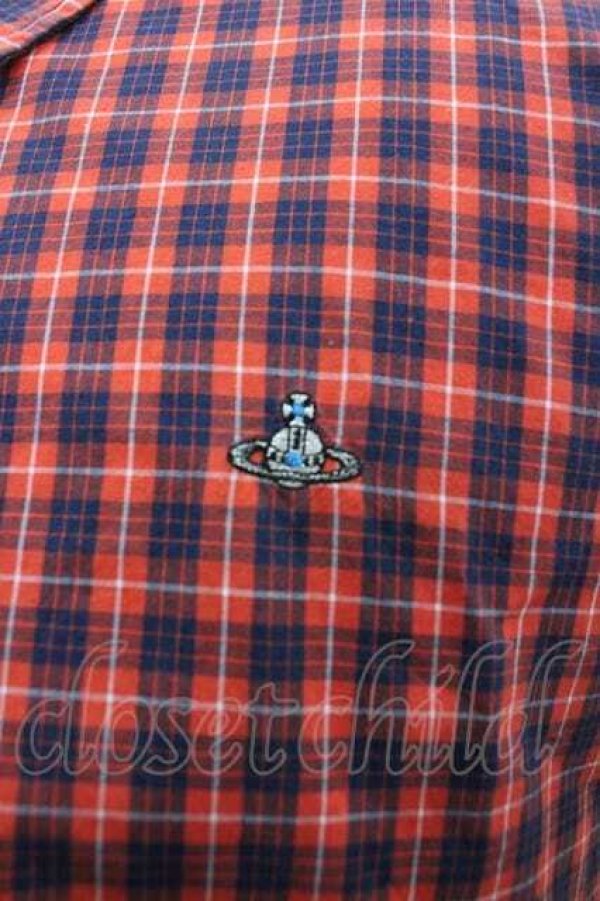 画像3: ヴィヴィアンウエストウッド MAN 中古 / オーブ刺繍チェック半袖シャツ 46 赤Ｘ紺チェック  I-26-02-25-002-bl-HD-ZI (3)