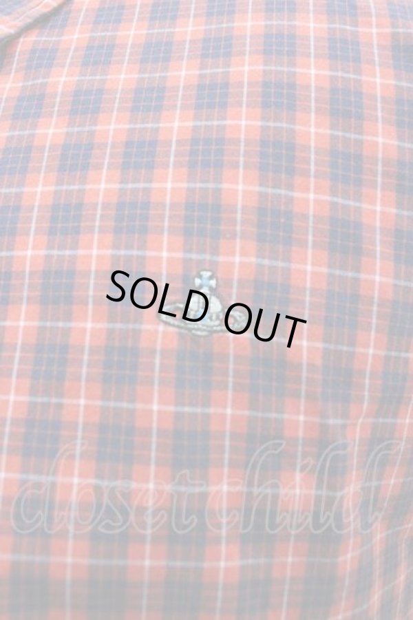 画像3: ヴィヴィアンウエストウッド MAN 中古 / オーブ刺繍チェック半袖シャツ 46 赤Ｘ紺チェック  I-26-02-25-002-bl-HD-ZI (3)