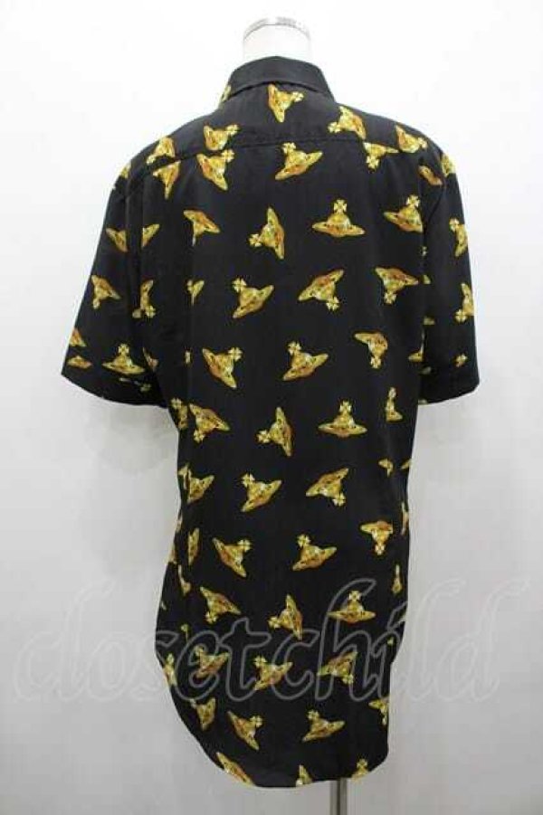 画像2: ヴィヴィアンウエストウッド 中古 / タイムマシンオーブ総柄半袖シャツ  黒Ｘゴールド  I-26-02-25-016-bl-HD-ZI (2)