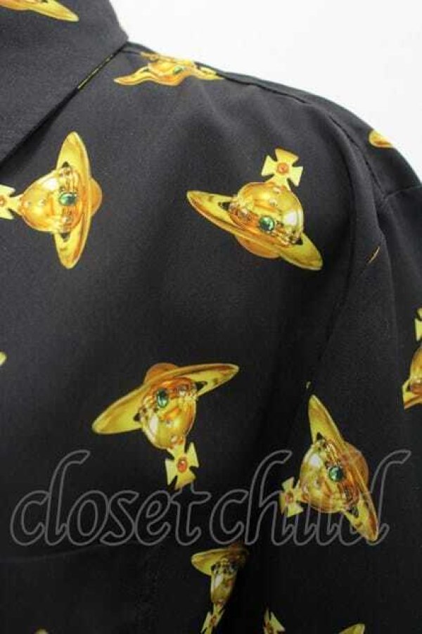 画像3: ヴィヴィアンウエストウッド 中古 / タイムマシンオーブ総柄半袖シャツ  黒Ｘゴールド  I-26-02-25-016-bl-HD-ZI (3)