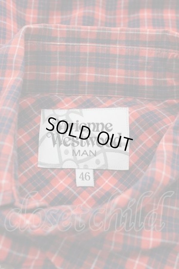 画像4: ヴィヴィアンウエストウッド MAN 中古 / オーブ刺繍チェック半袖シャツ 46 赤Ｘ紺チェック  I-26-02-25-002-bl-HD-ZI (4)