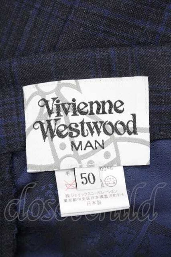 画像5: ヴィヴィアンウエストウッド MAN 中古 / サイドボタン&チェックパンツ 50 黒Ｘ青  I-26-02-28-020-pa-HD-ZI (5)