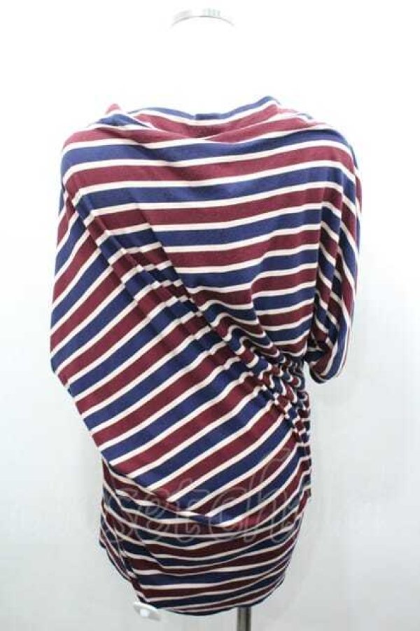 画像2: ヴィヴィアンウエストウッド 中古 / /ストライプ変形カットソー 2 ボルドーＸ白Ｘ青  I-26-02-28-025-to-HD-ZI (2)