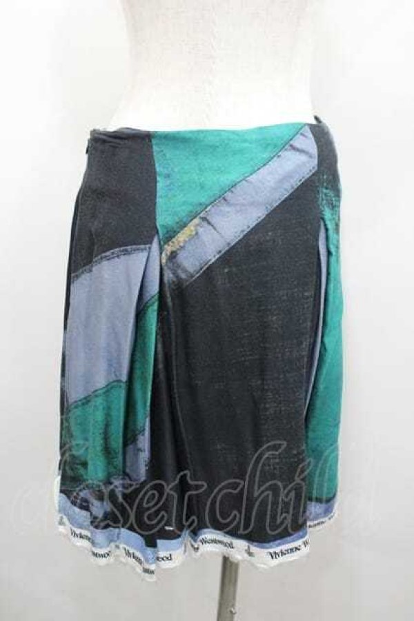 画像3: ANGLOMANIA 中古 / ユニオンジャックプリントトレイルスカート 42 マルチ（グリーン）  I-26-02-28-036-sk-YM-ZI (3)