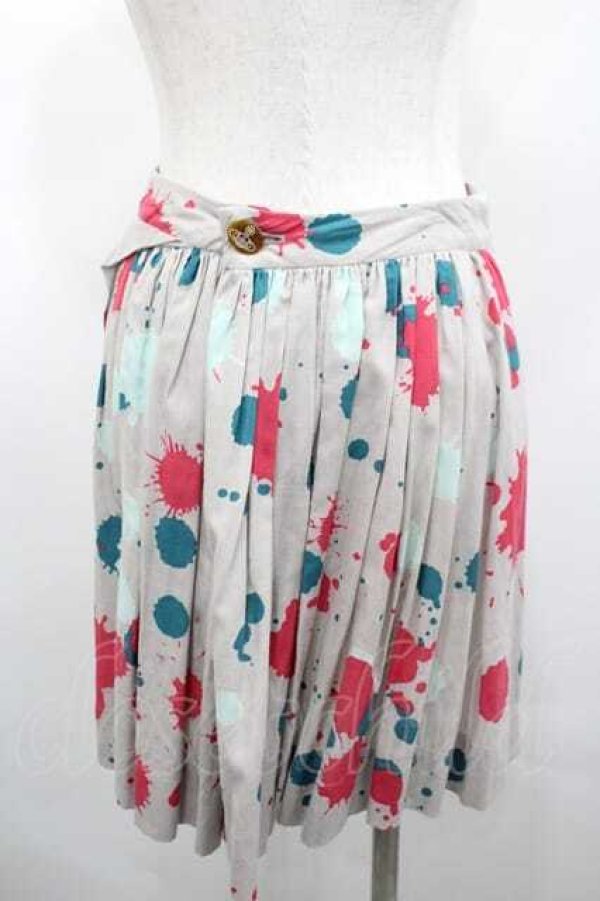 画像2: ヴィヴィアンウエストウッド 中古 / ペイントプリントスカート 2 ベージュ  I-26-02-28-038-sk-YM-ZI (2)