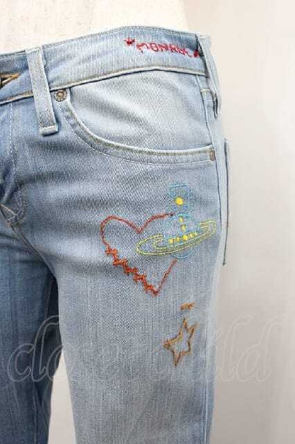 画像2: ANGLOMANIA 中古 / 刺繍入リモンローパンツ Ｍ ライトインディゴ  I-26-02-28-041-pa-HD-ZI (2)
