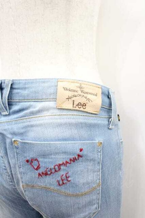 画像4: ANGLOMANIA 中古 / 刺繍入リモンローパンツ Ｍ ライトインディゴ  I-26-02-28-041-pa-HD-ZI (4)