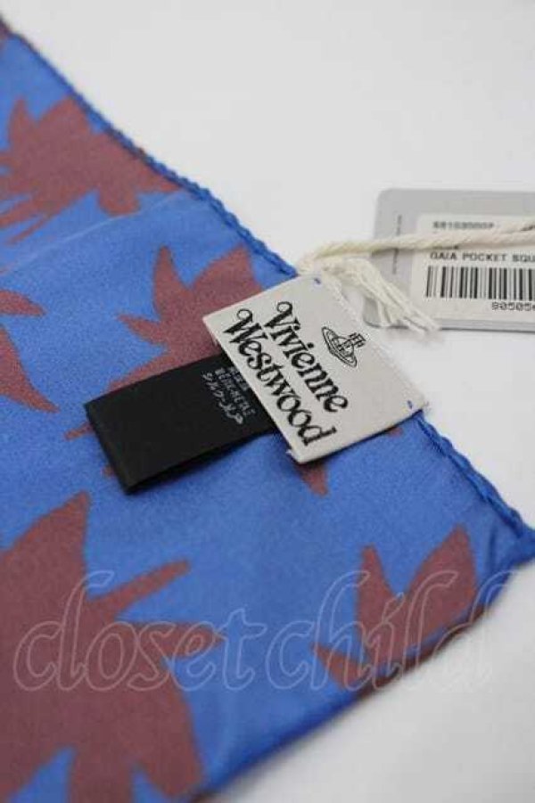 画像4: ヴィヴィアンウエストウッド 中古 / G サテンスカーフ  青ｘブラウンｘ黄色  I-26-02-28-049-gd-HD-ZI (4)
