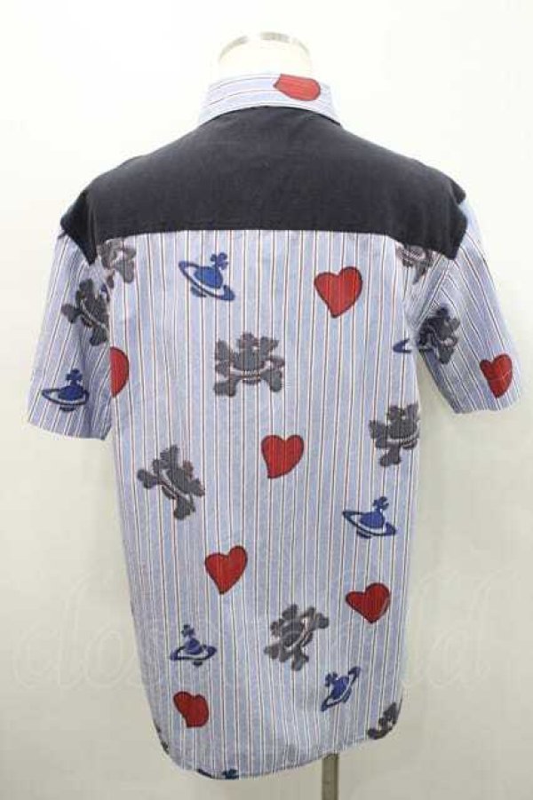 画像2: ヴィヴィアンウエストウッド MAN 中古 / MAN HEAR SKULL ORB ショートスリーブジップシャツ 46 ネイビー  I-26-02-28-009-bl-SZ-ZI (2)