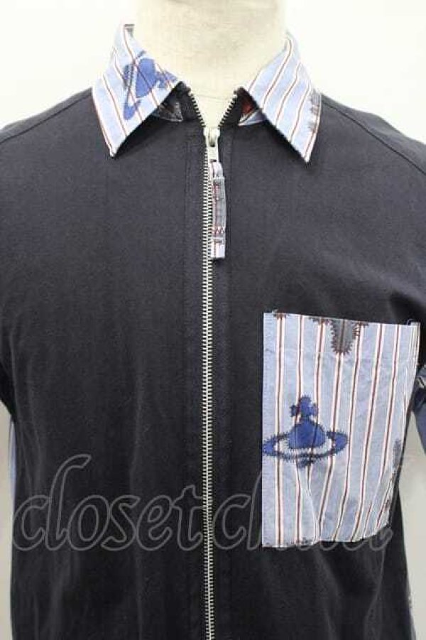 画像3: ヴィヴィアンウエストウッド MAN 中古 / MAN HEAR SKULL ORB ショートスリーブジップシャツ 46 ネイビー  I-26-02-28-009-bl-SZ-ZI (3)