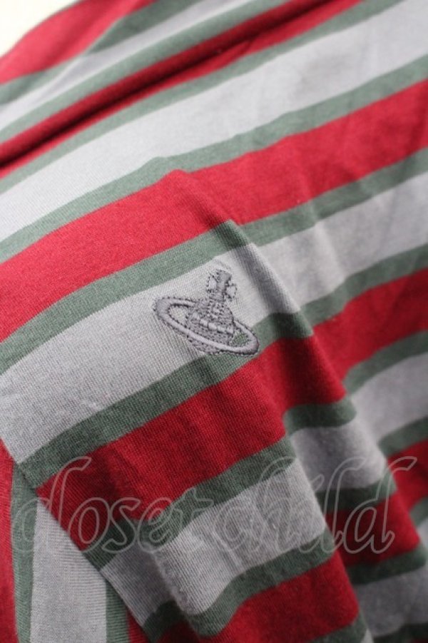 画像3: ヴィヴィアンウエストウッド 中古 / 単色オーブストライプ変形ワンピース 2 赤Ｘサックス  I-26-03-29-062-op-HD-ZI (3)