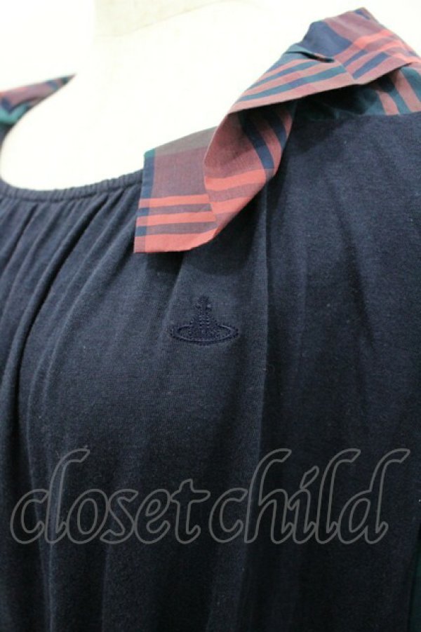 画像3: ヴィヴィアンウエストウッド 中古 / チェック襟半袖カットワンピース 2 ネイビーチェック  I-26-03-29-067-op-HD-ZI (3)