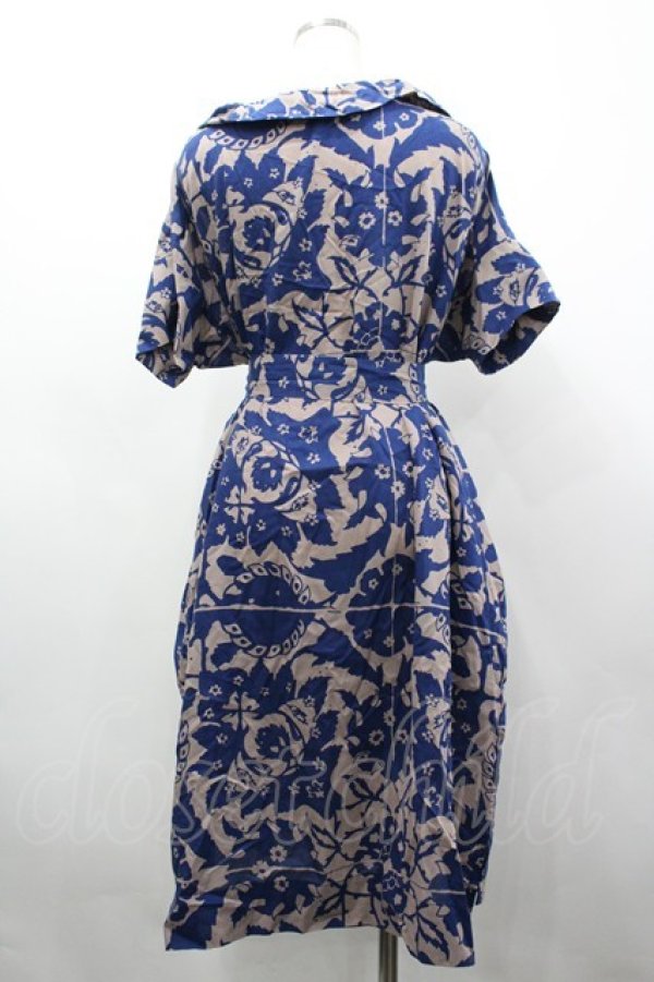 画像2: ヴィヴィアンウエストウッド 中古 / 総柄半袖ワンピース 2 ベージュＸネイビー  I-26-03-29-069-op-HD-ZI (2)