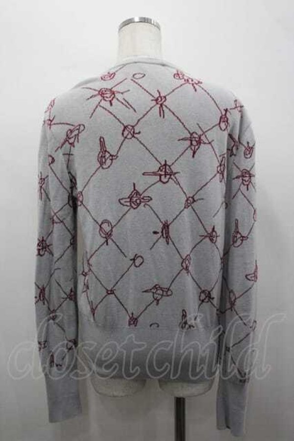 画像4: ヴィヴィアンウエストウッド 中古 / 単色オーブ刺繍&ラインオーブニットカーディガン 3 白Ｘボルドー  I-26-04-22-025-to-HD-ZI (4)