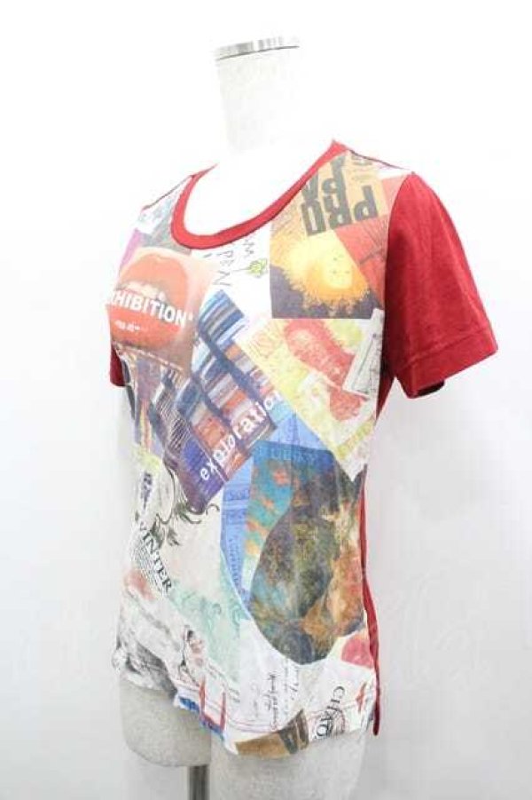 画像2: ヴィヴィアンウエストウッド 中古 / パッチワーク風半袖カットソー 3 赤Ｘ白  I-26-04-22-029-to-HD-ZI (2)