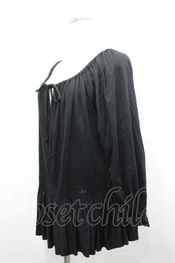 画像2: ヴィヴィアンウエストウッド 中古 / 単色オーブ刺繍裾フリルカットソー 2 黒  I-26-04-22-034-to-HD-ZI (2)