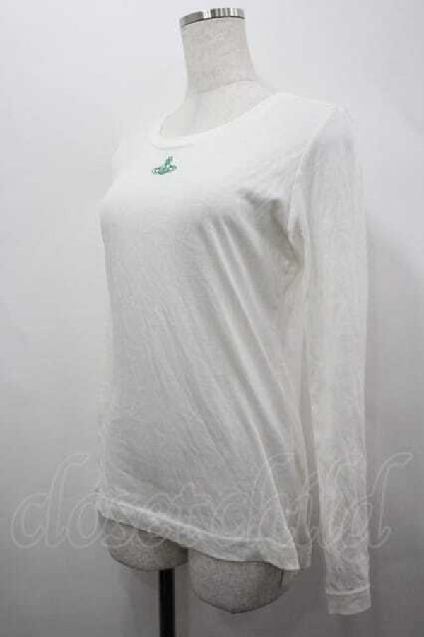 画像2: ヴィヴィアンウエストウッド 中古 / CHOICEオーブ刺繍カットソー 2 白Ｘ緑  I-26-04-22-035-to-HD-ZI (2)