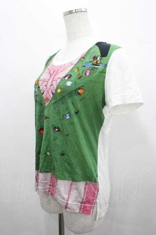 画像2: ヴィヴィアンウエストウッド 中古 / 騙シ絵Tシャツ 3 緑Ｘ白  I-26-04-22-048-to-HD-ZI (2)