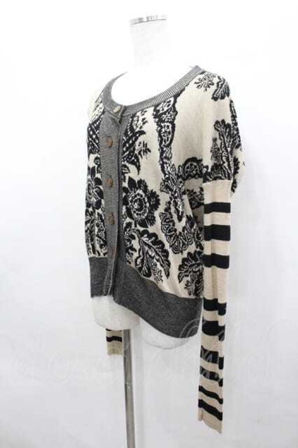 画像2: ヴィヴィアンウエストウッド 中古 / 花柄ニットカーデイガン 2 アイボリーＸ黒  I-26-04-22-055-to-HD-ZI (2)