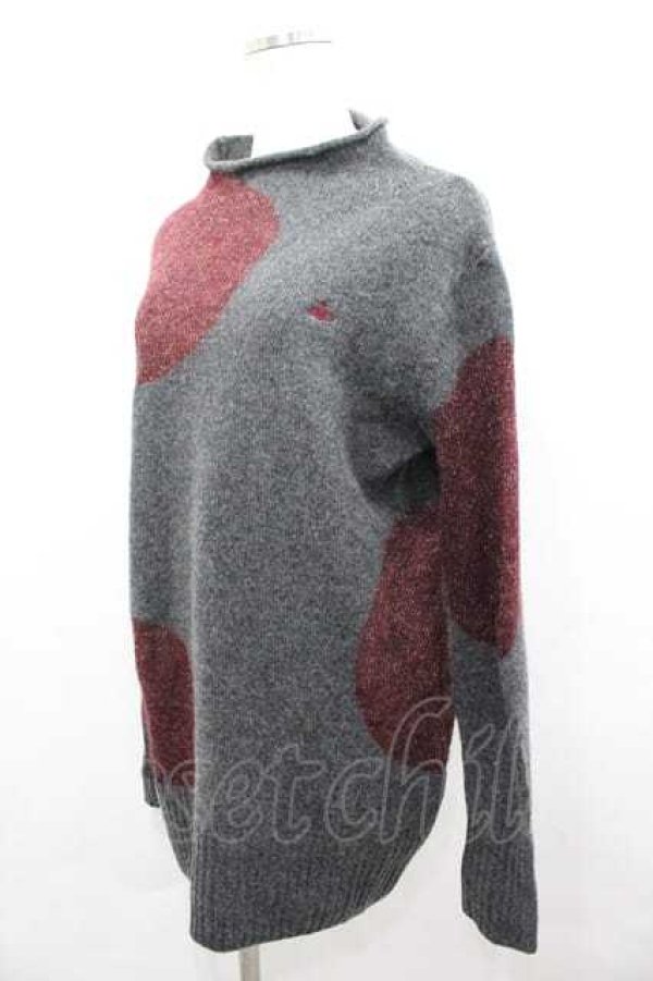 画像2: ヴィヴィアンウエストウッド 中古 / ラメスポット柄ニットトップス 2 グレーＸボルドー  I-26-04-22-063-to-HD-ZI (2)