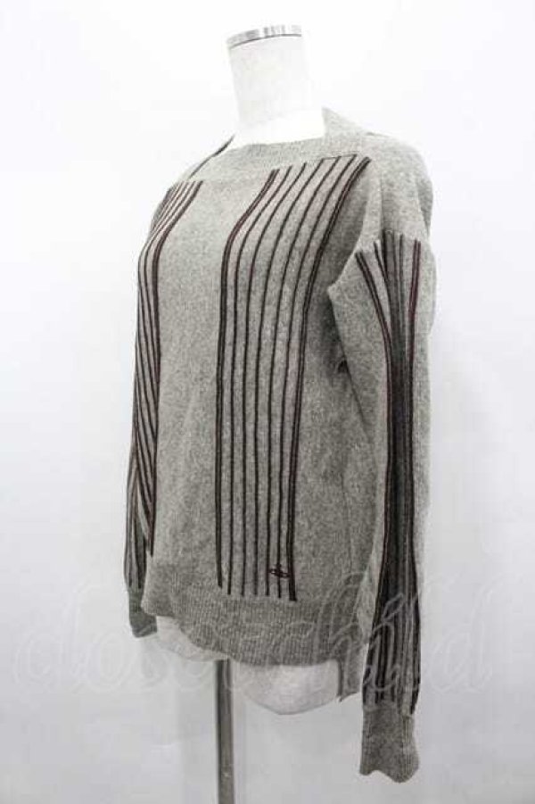 画像2: ヴィヴィアンウエストウッド 中古 / サイドストライプニットトップス 2 グレーＸボルドー  I-26-04-22-069-to-HD-ZI (2)