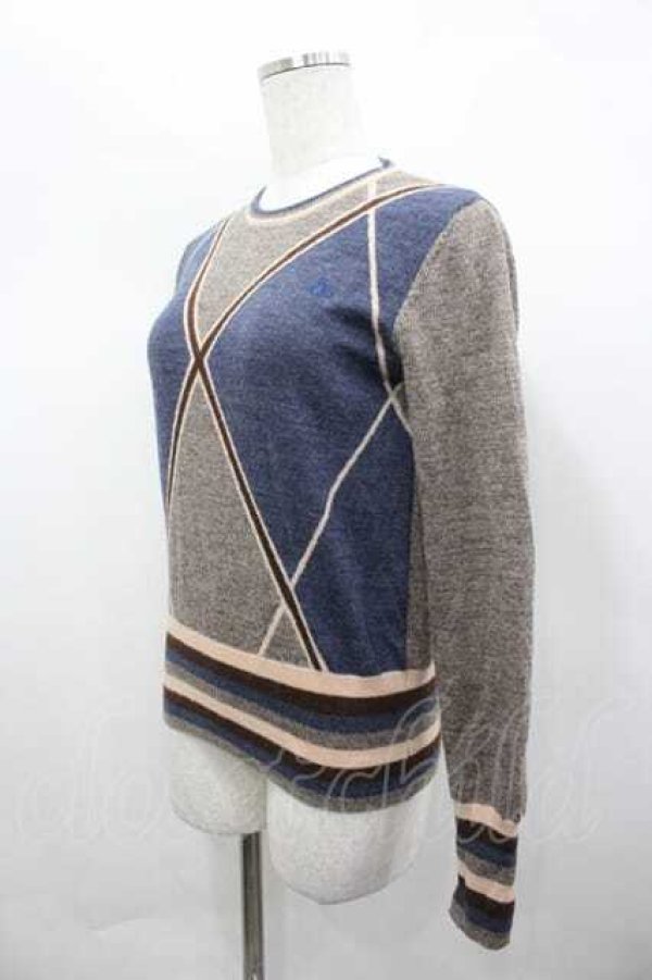画像2: ヴィヴィアンウエストウッド 中古 / ダイヤプリントニットトップス 3 青Ｘベージュ  I-26-04-22-070-to-HD-ZI (2)