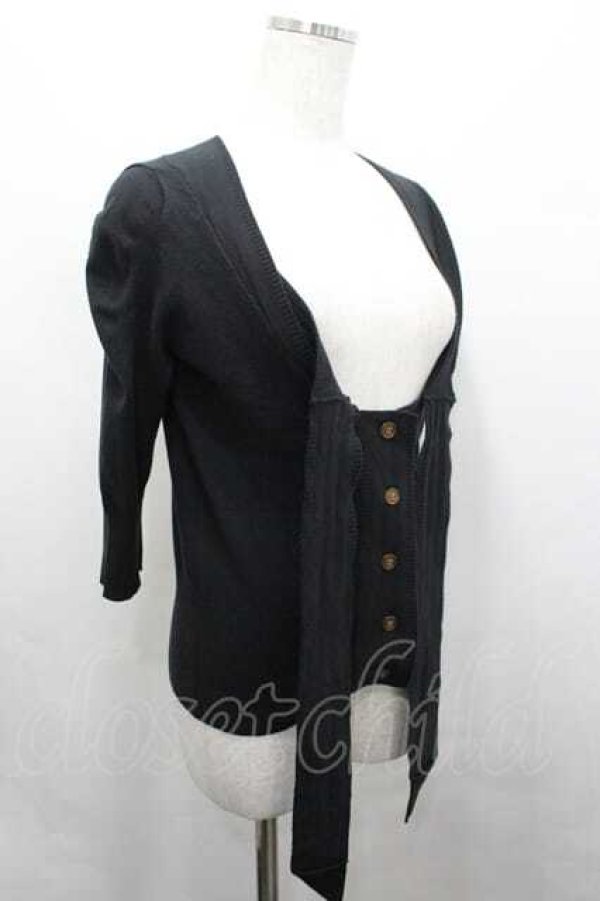 画像3: ヴィヴィアンウエストウッド 中古 / 単色オーブ刺繍タイデザインニットカーディガン 2 黒  I-26-04-22-073-to-HD-ZI (3)