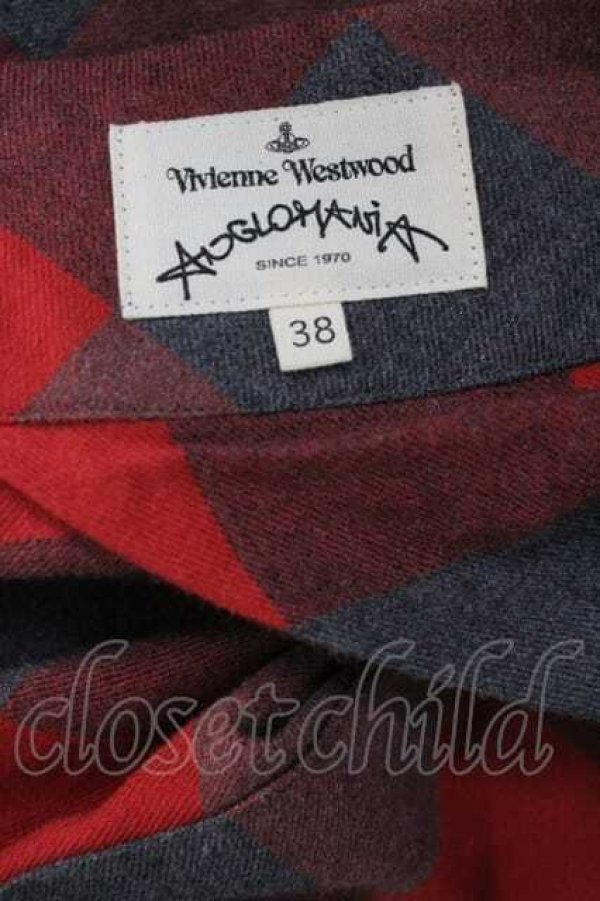 画像4: ANGLOMANIA 中古 / チェック変形スカート  赤Ｘグレーチェック  I-26-04-22-082-sk-HD-ZI (4)