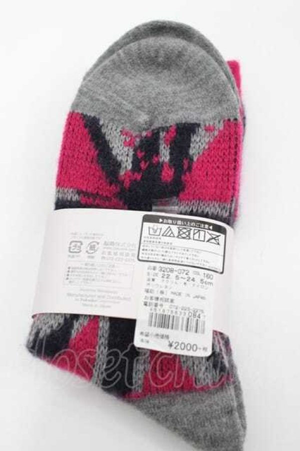画像2: ヴィヴィアンウエストウッド 中古 / ユニオンジャックソックス  濃ピンクＸグレー  I-26-04-22-096-gd-HD-ZI (2)